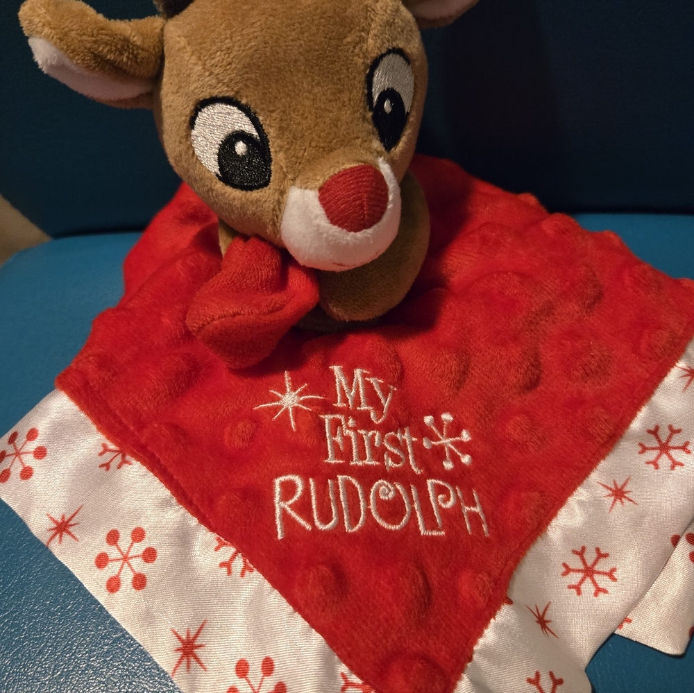 Rudolph "My First Rudolph" Satin Border Security Blanket Lovey.